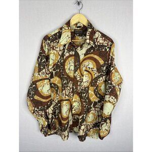 Vintage 70s Heritage John Forsyth Disco Shirt Brown Orange Abstract Print Men L